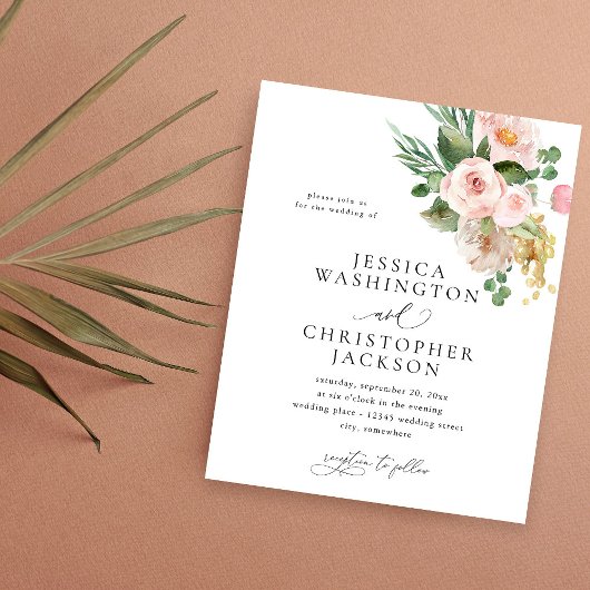 Budget Champagner & Pink Floral Wedding Flyer