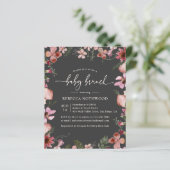 Budget Charcoal Pink Floral Baby Brunch Einladung (Stehend Vorderseite)