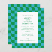 Budget Checkerboard Blue Green Birthday Einladung (Vorne/Hinten)
