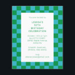 Budget Checkerboard Blue Green Birthday Einladung<br><div class="desc">Niedlicher Spaß Moderne Checkerboard Geometric Geburtstagsparty Einladung in Blau und Grün</div>