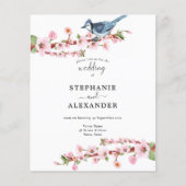 Budget Cherry Blossom Blue Bird QR Hochzeit Einlad (Vorderseite)