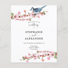 Budget Cherry Blossom Blue Bird QR Hochzeit Einlad