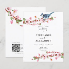 Budget Cherry Blossom Blue Bird QR Hochzeit Einlad