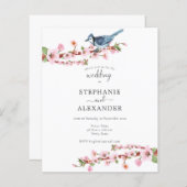 Budget Cherry Blossom Blue Bird Wedite Einladung (Vorne/Hinten)
