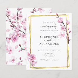 Budget Cherry Blossom & Gold Abend Party Einladung