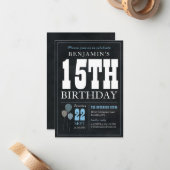 Budget Chic 15. Geburtstag Chalkboard Blue Balloon Mitteilungskarte (Vorderseite/Rückseite Beispiel)
