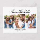 Budget Chic 3 Foto Collage Wedding Save the Date Ankündigungspostkarte (Vorderseite)