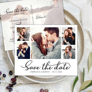 Budget Chic 5 Foto Collage Wedding Save the Date Ankündigungspostkarte