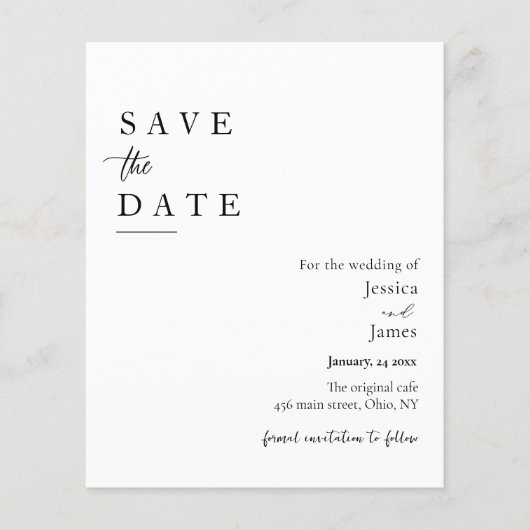 Budget Chic Black and White Wedding Save the Date Flyer (Vorne)