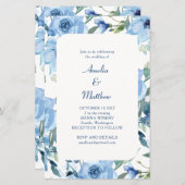 Budget Chic Blue Watercolor Blumen Hochzeit einlad (Vorne/Hinten)