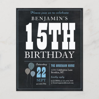 Budget Chic Chalkboard Blue Balloon 15. Geburtstag