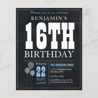 Budget Chic Chalkboard Blue Balloon 16. Geburtstag