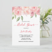 Budget Chic Coral Floral Brautparty Einladung (Stehend Vorderseite)