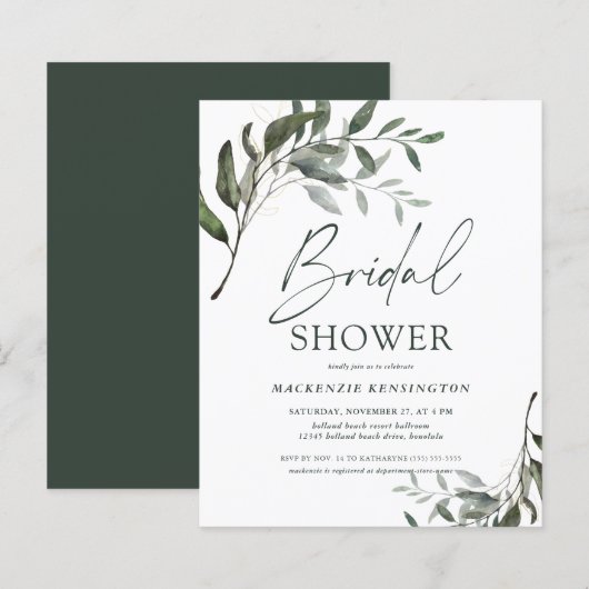 BUDGET Chic Eucalyptus Bridal Dusche Einladung (Vorne/Hinten)