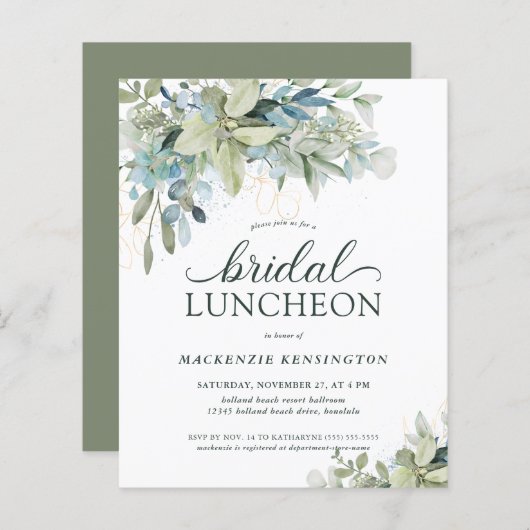 BUDGET Chic Eucalyptus Bridal Luncheon Einladung (Vorne/Hinten)