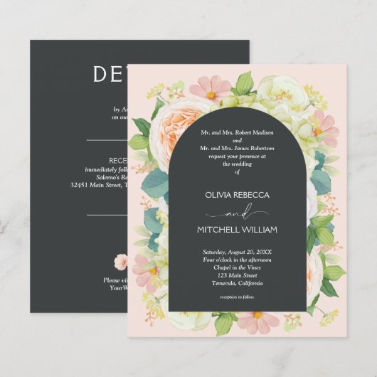 Budget Chic Florals Wedding All in One Einladungen (Vorne/Hinten)