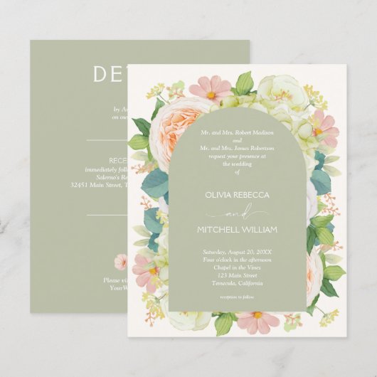 Budget Chic Florals Wedding All in One Einladungen (Vorne/Hinten)