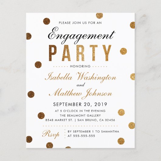 Budget Chic Gold Glitzer Confetti Engagement Party (Vorderseite)