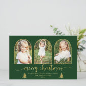 BUDGET Chic Gold Tree Arch 3 Foto Weihnachtskarte (Stehend Vorderseite)