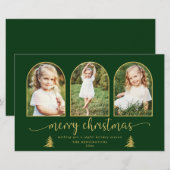 BUDGET Chic Gold Tree Arch 3 Foto Weihnachtskarte (Vorne/Hinten)