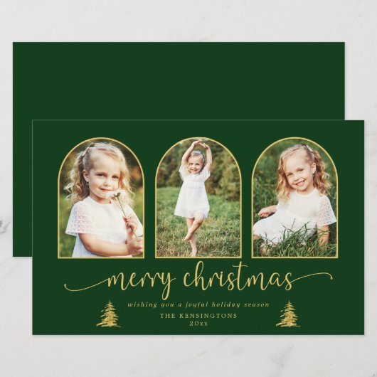 BUDGET Chic Gold Tree Arch 3 Foto Weihnachtskarte (Vorne/Hinten)