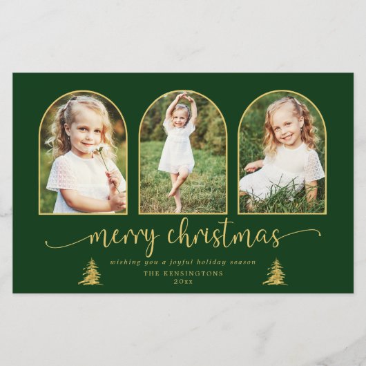 BUDGET Chic Gold Tree Arch 3 Foto Weihnachtskarte (Vorderseite)