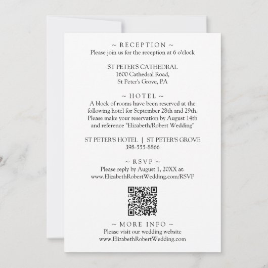 Budget Chic Minimalistisch Monogram QR-Code Hochze Einladung (Rückseite)