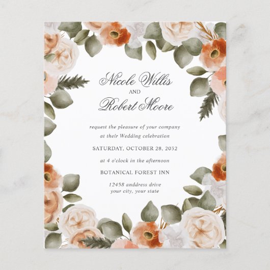 Budget Chic Orange Ivory MOSS grüne Blumenhochzeit (Vorderseite)