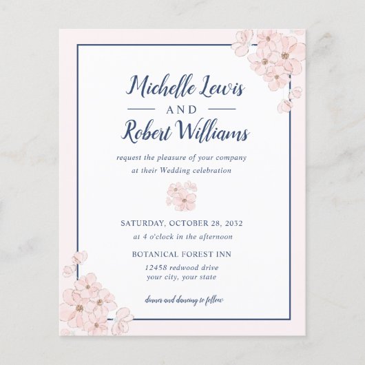 BUDGET Chic Pink Glitzer Navy Blue Floral Hochzeit (Vorderseite)