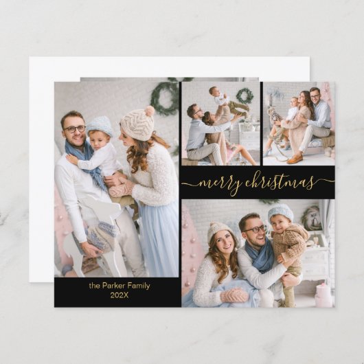 Budget Chic Script 5 Foto Collage Weihnachtskarten (Vorne/Hinten)