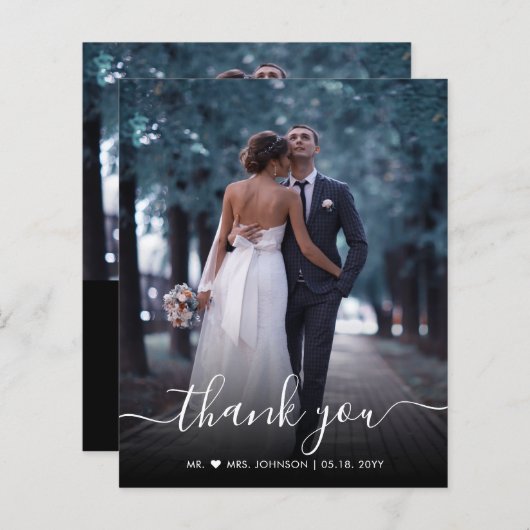 Budget Chic Script Foto Hochzeit Danke Karte (Vorne/Hinten)