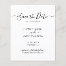 Budget Chic Script Schwarz und Weiß Save the Date