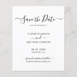 Budget Chic Script Schwarz und Weiß Save the Date Flyer