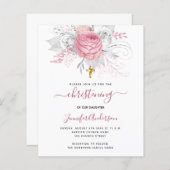Budget Christening Rosa Flora Mädchen Einladung (Vorne/Hinten)