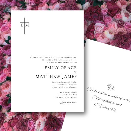 Budget Christian Monogrammed Cross Modern Minimal Einladung