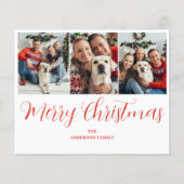 Budget Christmas 3 Foto Red Typografy Card (Vorderseite)