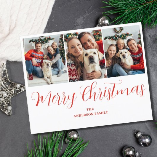 Budget Christmas 3 Foto Red Typografy Card