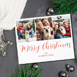 Budget Christmas 3 Foto Red Typografy Card Flyer<br><div class="desc">Günstige Weihnachtskarte Flyer mit 3 Foto Collage und roter Typografie. Einfaches,  modernes Design für die Ferienzeit. Ersetzen Sie die 3 Fotos durch Ihre eigene und ändern Sie den Text. Einfach eigene Fotos und Namen hinzufügen.</div>