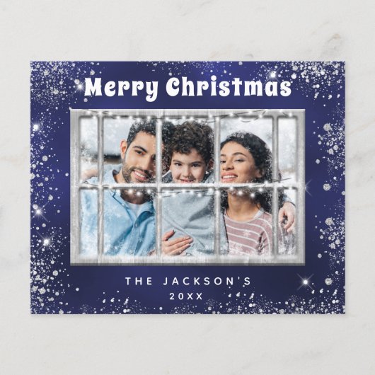 Budget Christmas Blue silber Foto Fensterkarte (Vorderseite)