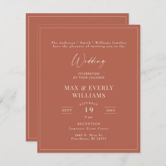 Budget Cinnamon Wedding Celebration Einladung (Vorne/Hinten)