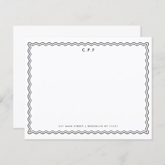 Budget Classic 3 Monogramm Wave Border Note Card (Vorne/Hinten)