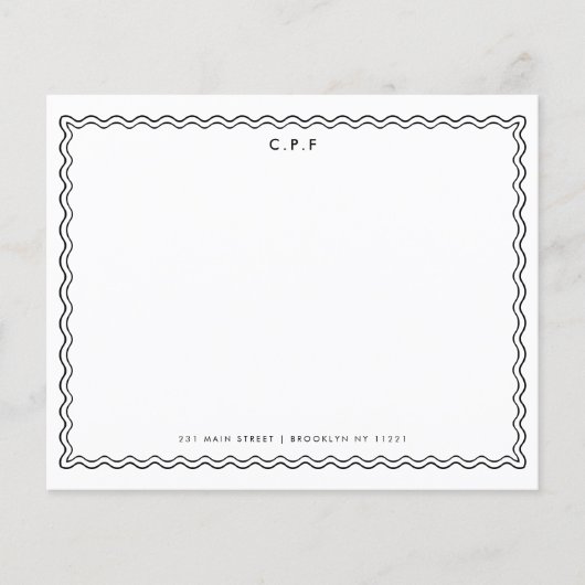 Budget Classic 3 Monogramm Wave Border Note Card (Vorderseite)