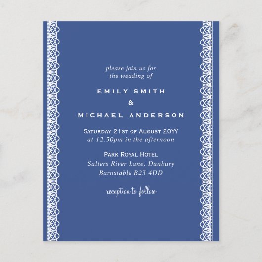 Budget Classic Blue Lace Hochzeitseinladungen (Vorderseite)