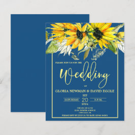 Budget Classic Blue Sunflower Einladung