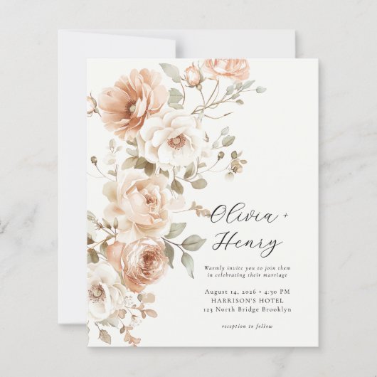 Budget Classic Elegant Floral Wedding Invitation (Vorderseite)
