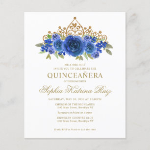 Budget Classic Floral Royal Blue Tiara Quinceañera Flyer