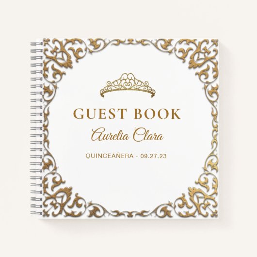 Budget Classic Gold White Quinceñera Gästebuch Notizblock (Vorderseite)