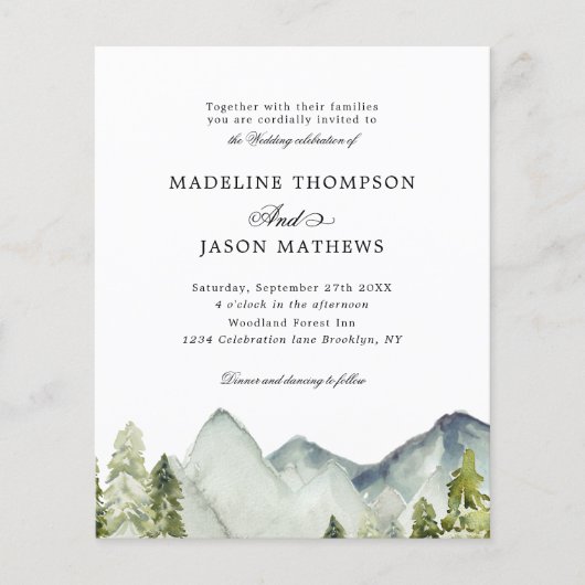 BUDGET Classic Mountain Forest Watercolor Wedding (Vorderseite)