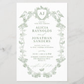 Budget classic sage all in one wedding invitation flyer (Vorne)