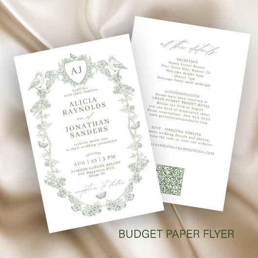 Budget classic sage all in one wedding invitation flyer